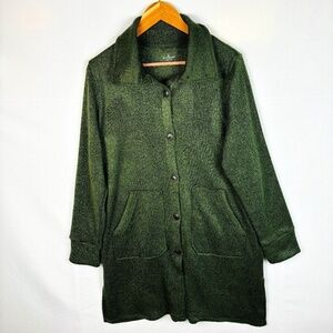 Cuddl Duds Women Green Button Up Coat With Pockets Sz M Pockets Soft Cozy Lounge